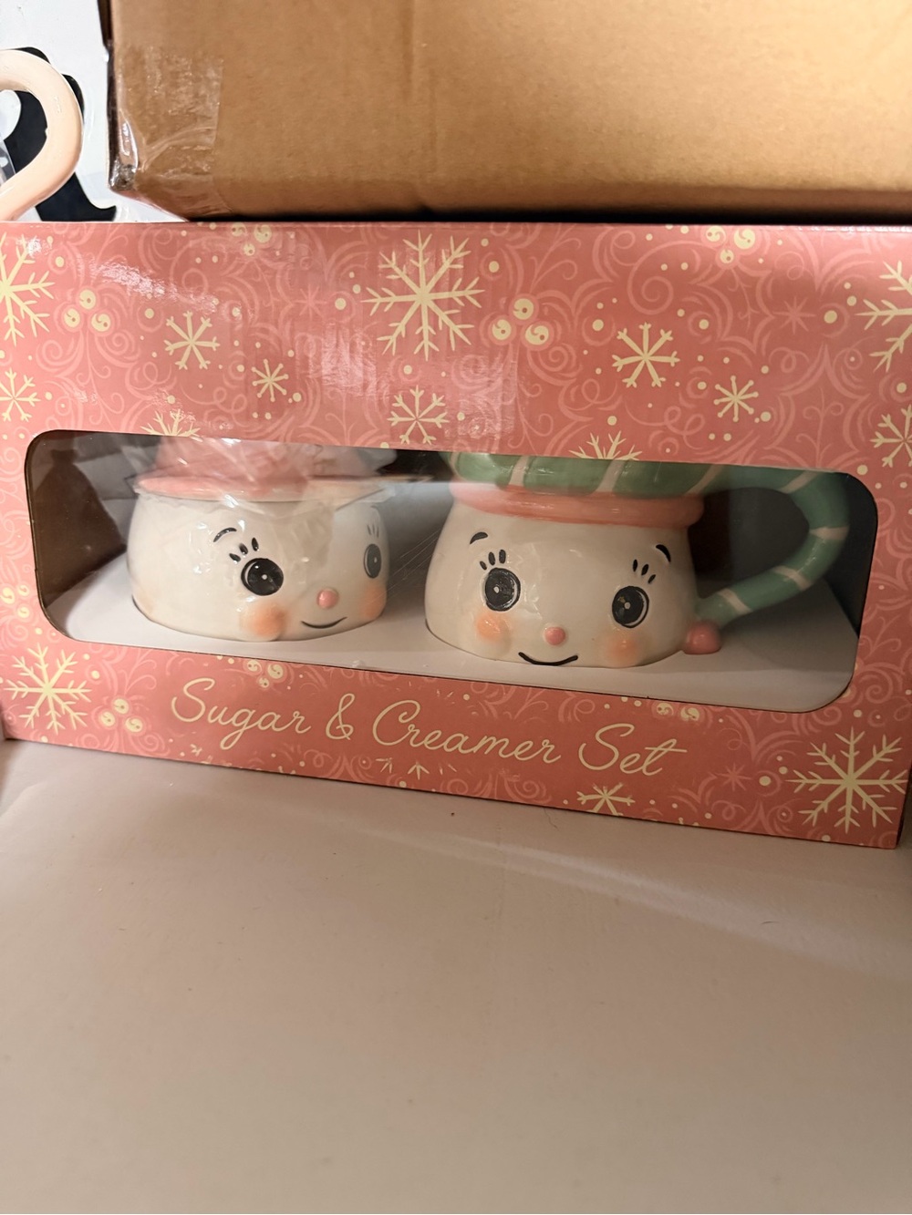 Johanna Parker Festive Pink Retro Snowman Sugar & Creamer Set